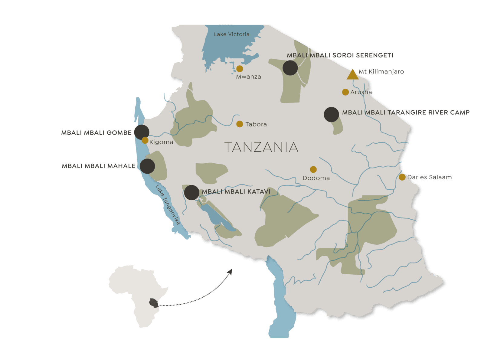 Map of Mbali Mbali locations in Tanzania